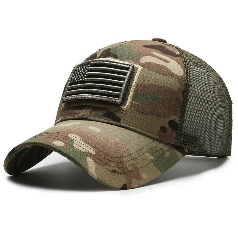 Backed Baseball Cap with American Flag Patch - Palm and Thread