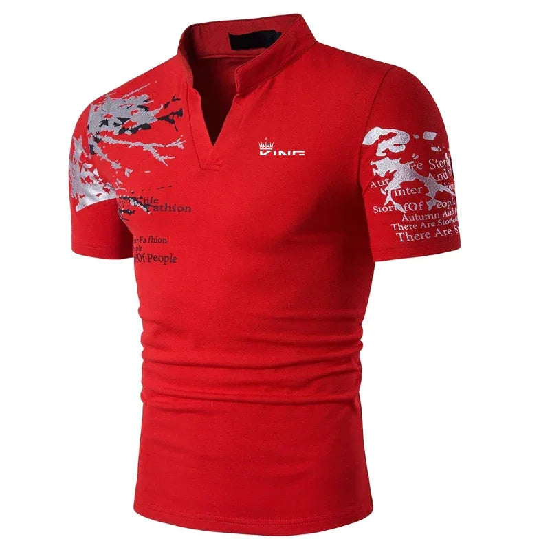 Polo Graphic Prints V Neck Outdoor Shirt - Palm and Thread