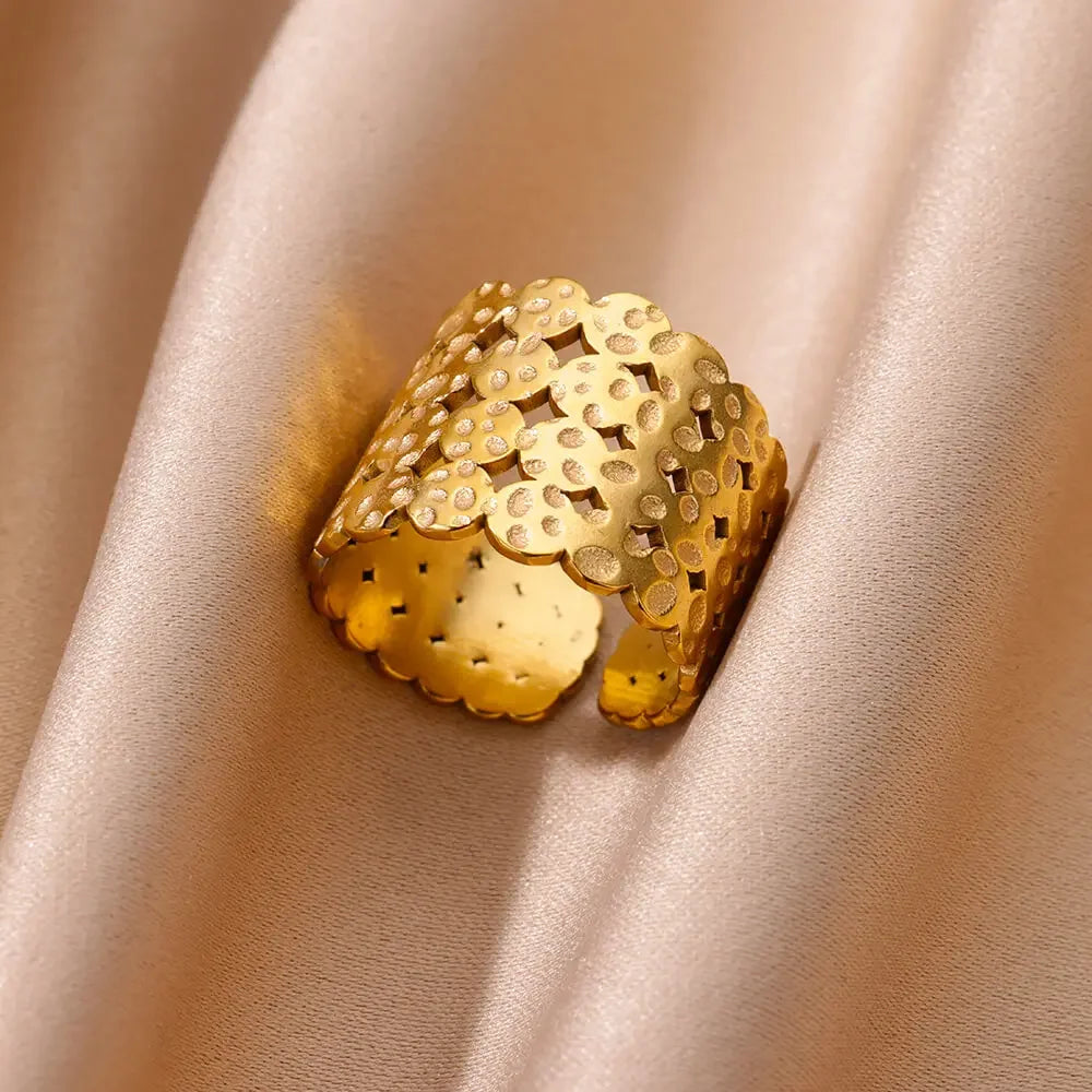 Stainless Steel Chunky Wide Ring - Palm and Thread