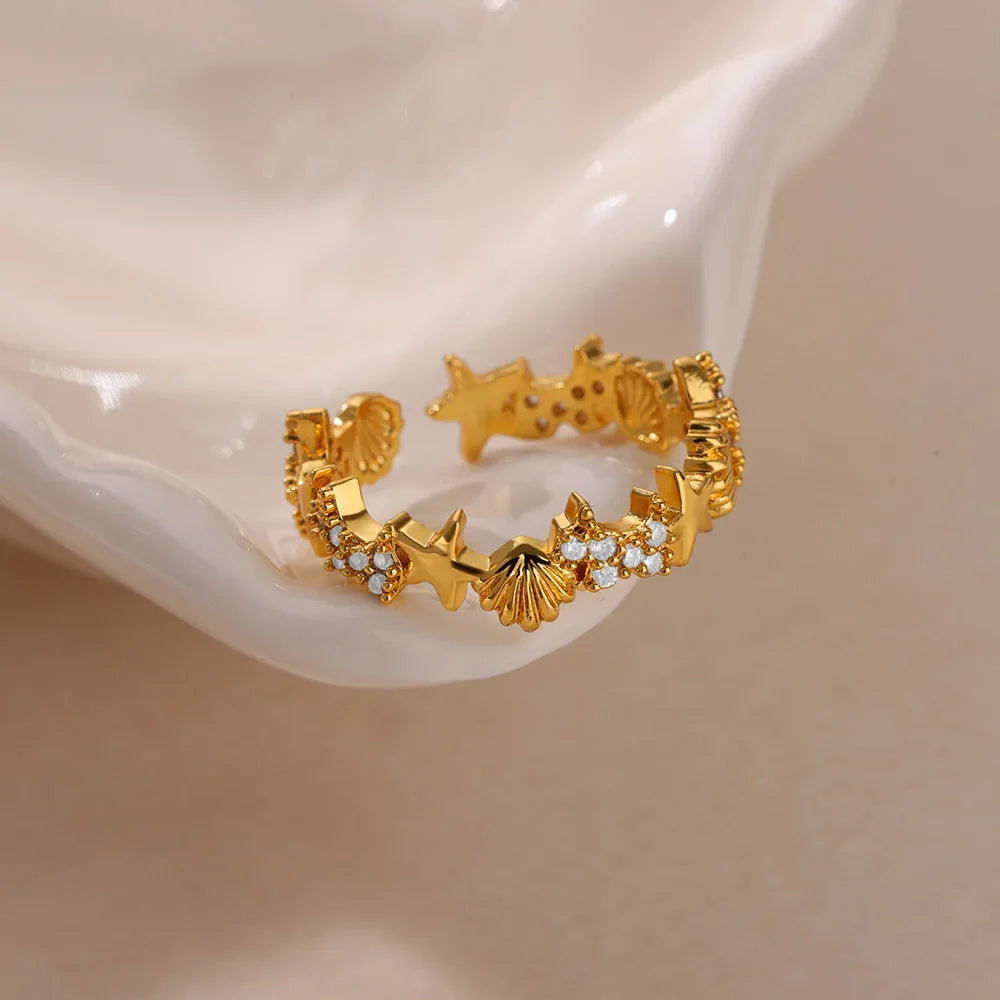 Ocean Starfish Shell Open Ring - Palm and Thread