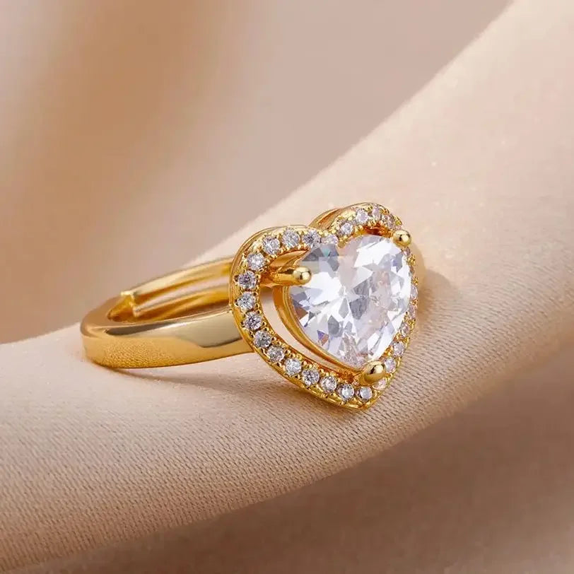 Stainless Steel Gold Color Love Heart finger Ring - Palm and Thread