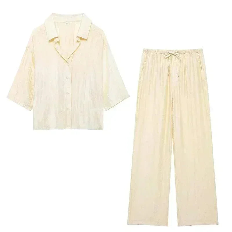 Jacquard Loose Shirt Pant Matching Set - Palm and Thread