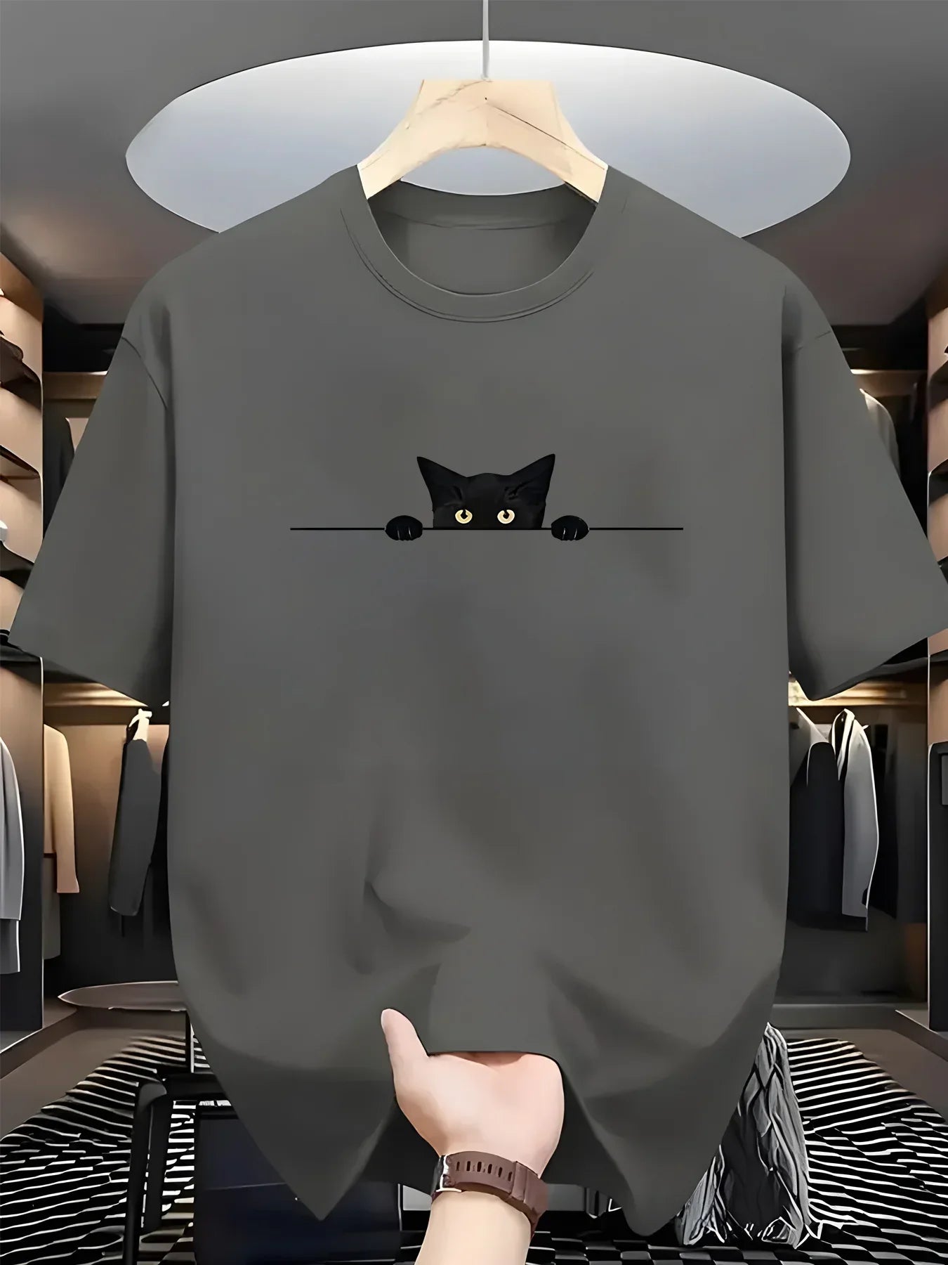 Fashionable Casual Loose Large Cute Cat Pattern Printed T-shirt Top - Palm and Thread