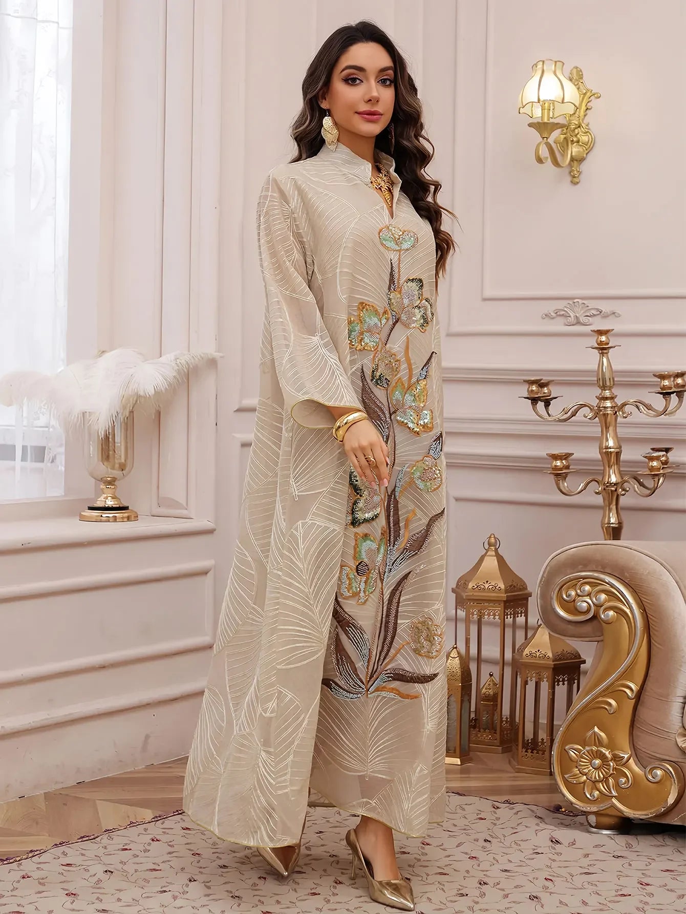 Luxury Off White Intricate Colorful Embroidery Abaya - Palm and Thread