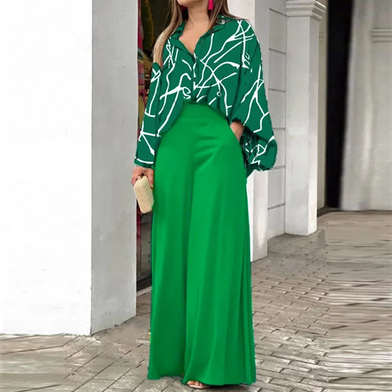 Fashion Shirt Elegant Wide Leg Pants Set - Palm and Thread