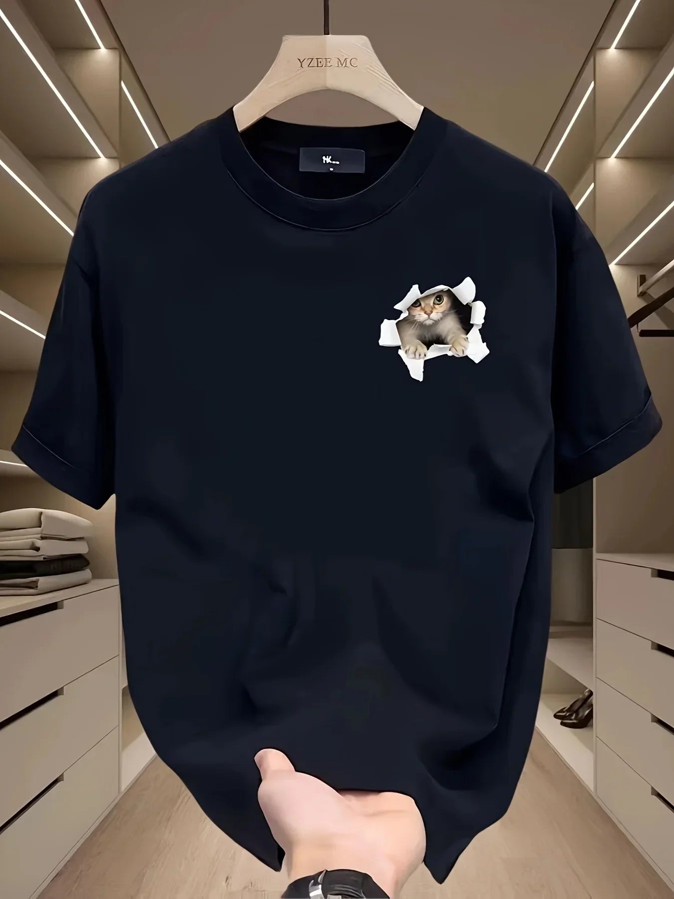 Fashionable Casual Loose Large Size 3D Cat Pattern Printed T-Shirt - Palm and Thread