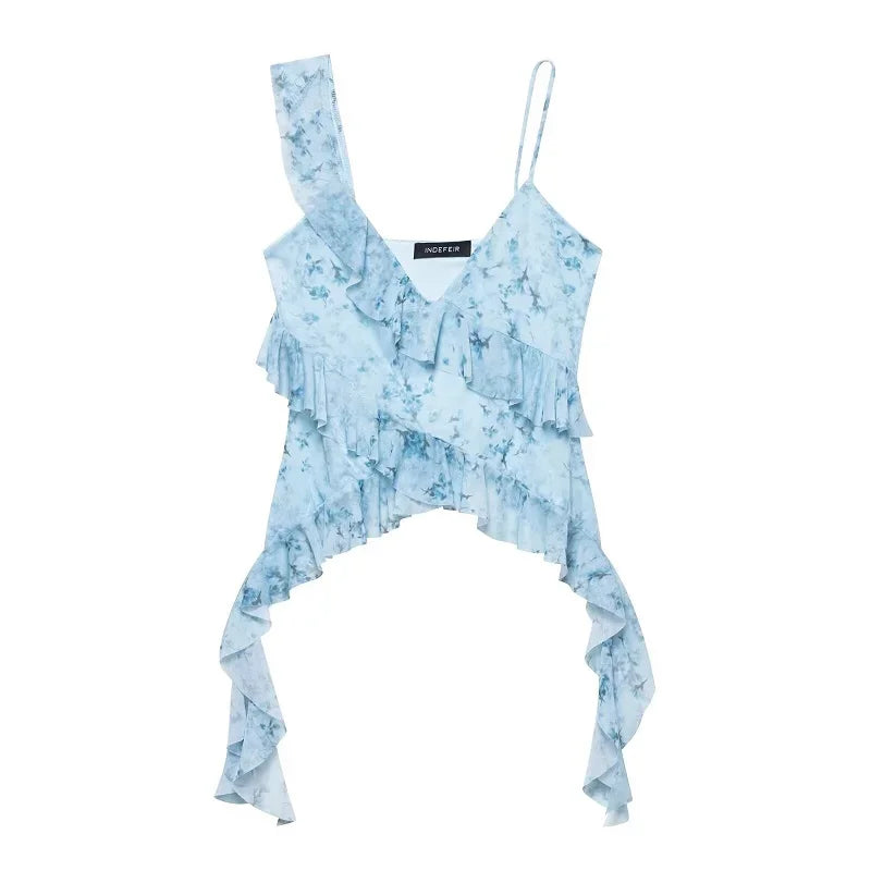 Print Ruffle Tulle Leopard Backless Top - Palm and Thread