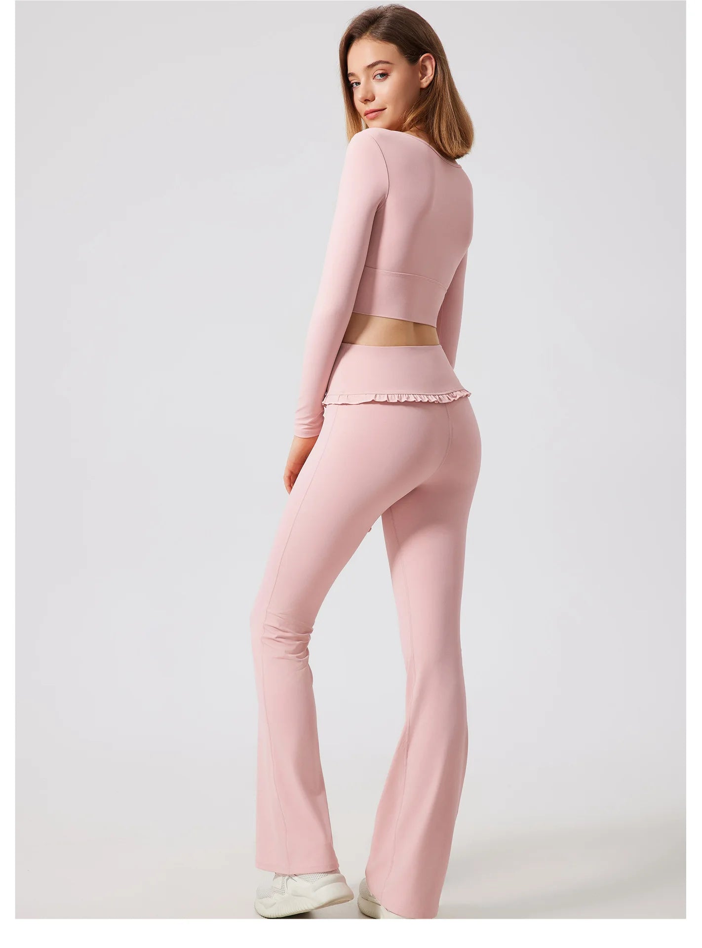 Padded Long Sleeve Crop Top & High Waist Flared Leggings