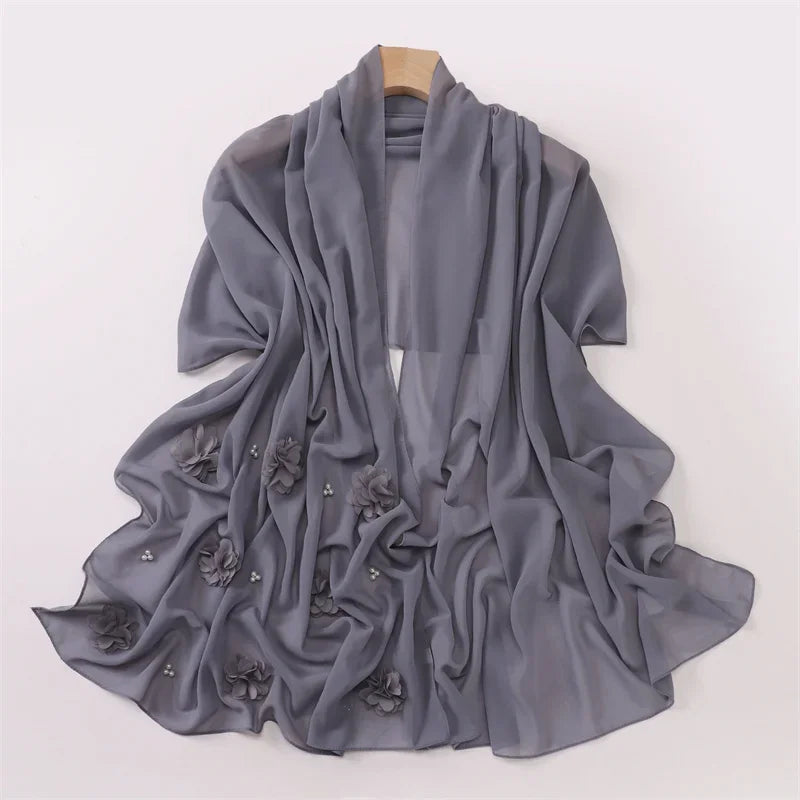 Plain Stitch Rose Floral Bubble Chiffon Hijab - Palm and Thread