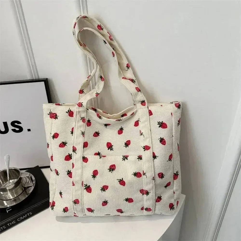 Corduroy Handbag Strawberries Beach Bag - Palm and Thread