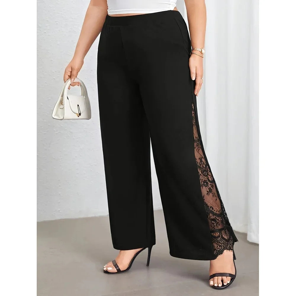 split lace patchwork loose elastic waist pant - Palm and Thread