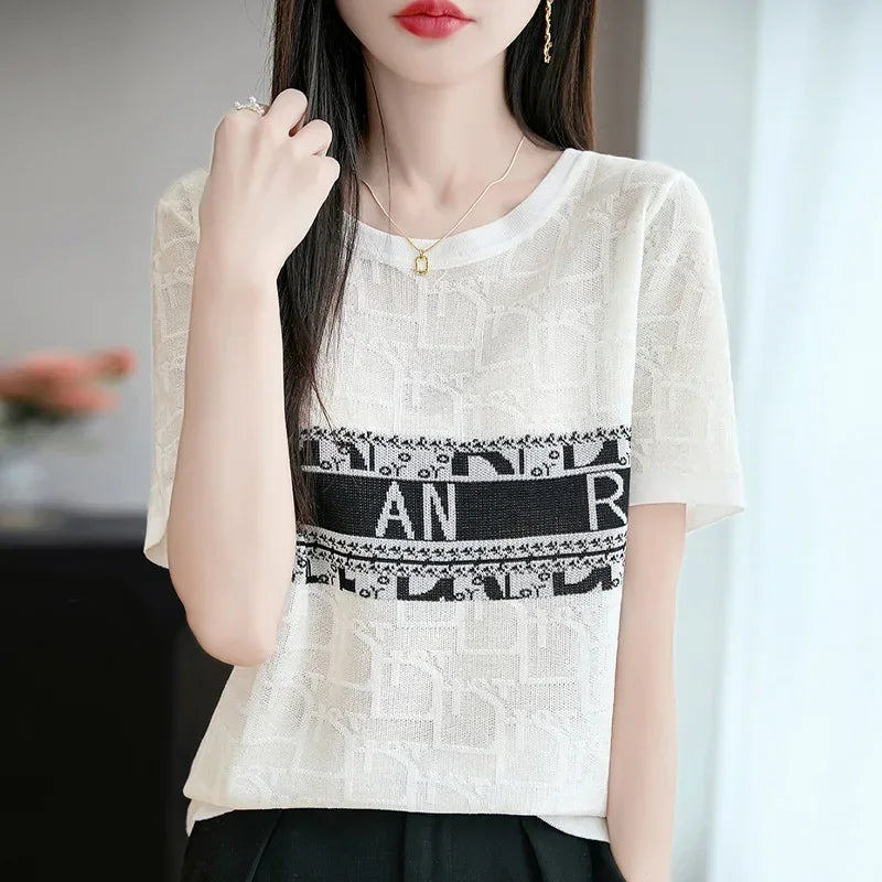Round Neck Short Sleeved Knitted Sweater - Palm and Thread
