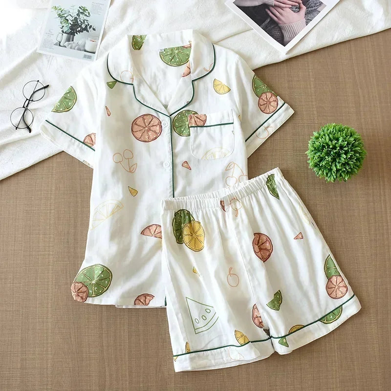 Cotton short-sleeved shorts pajamas set - Palm and Thread