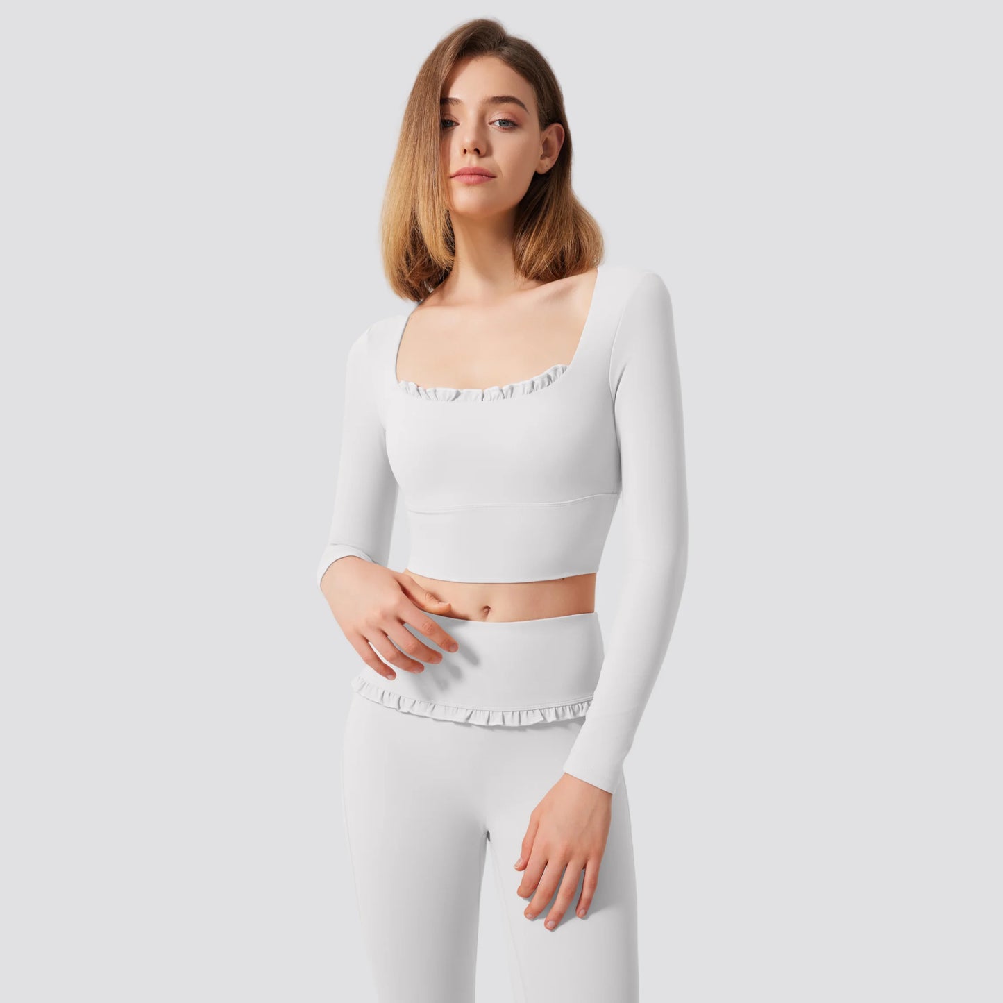 Padded Long Sleeve Crop Top & High Waist Flared Leggings