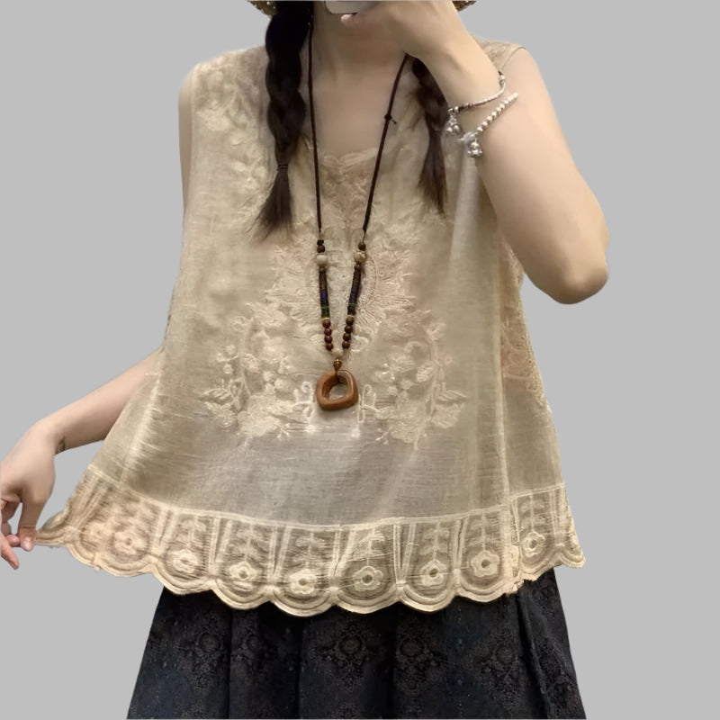Embroidery Solid Cotton Tank Top - Palm and Thread