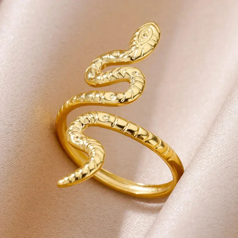 Gold Plated Stainless Steel Snake Ring - Palm and Thread