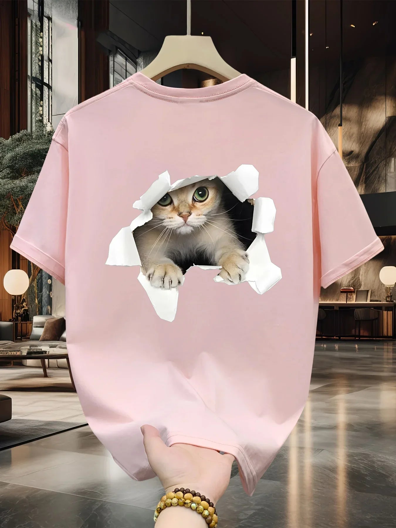 Fashionable Casual Loose Large Size 3D Cat Pattern Printed T-Shirt - Palm and Thread