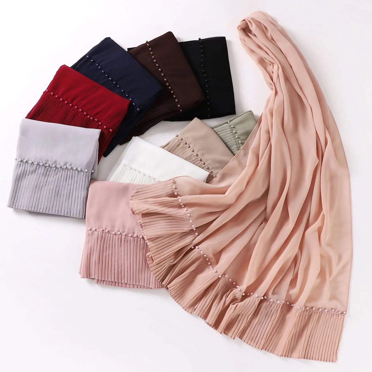 Pleated Chiffon Hijab Ladies Shawl - Palm and Thread