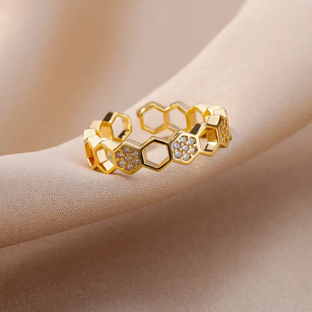 Stainless Steel Gold Color Love Heart finger Ring - Palm and Thread