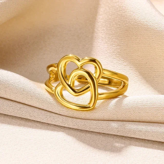 Stainless Steel Heart Wide Ring Adjustable - Palm and Thread