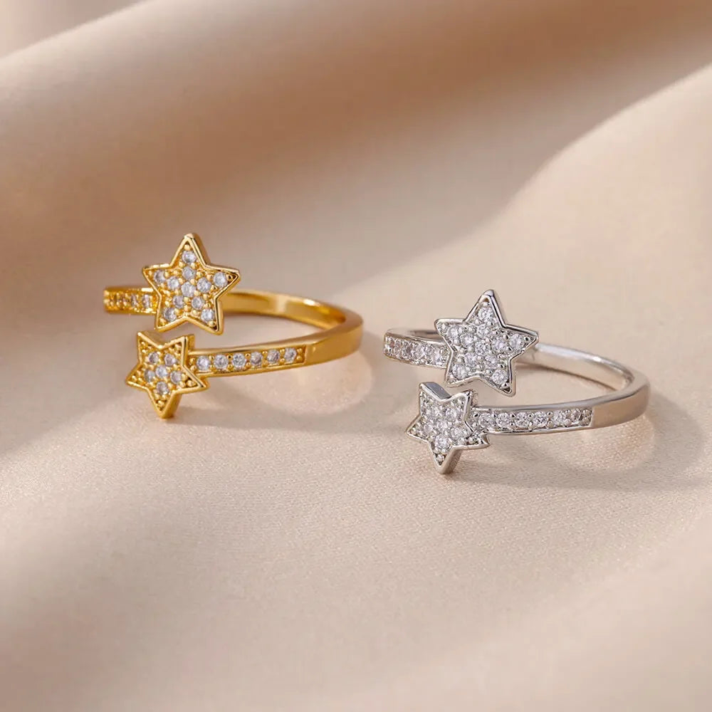 Stainless Steel Gold Color Love Heart finger Ring - Palm and Thread