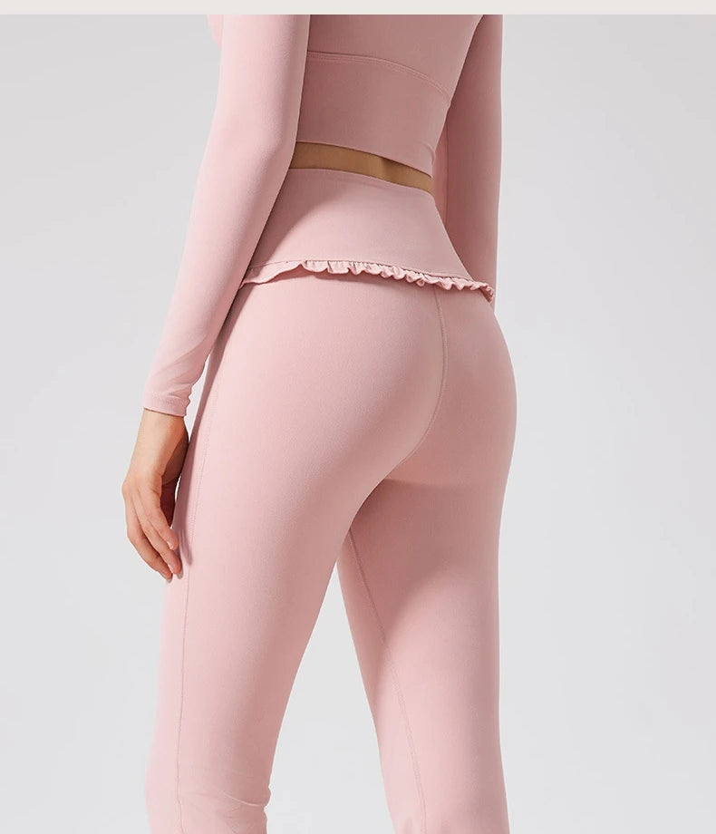Padded Long Sleeve Crop Top & High Waist Flared Leggings