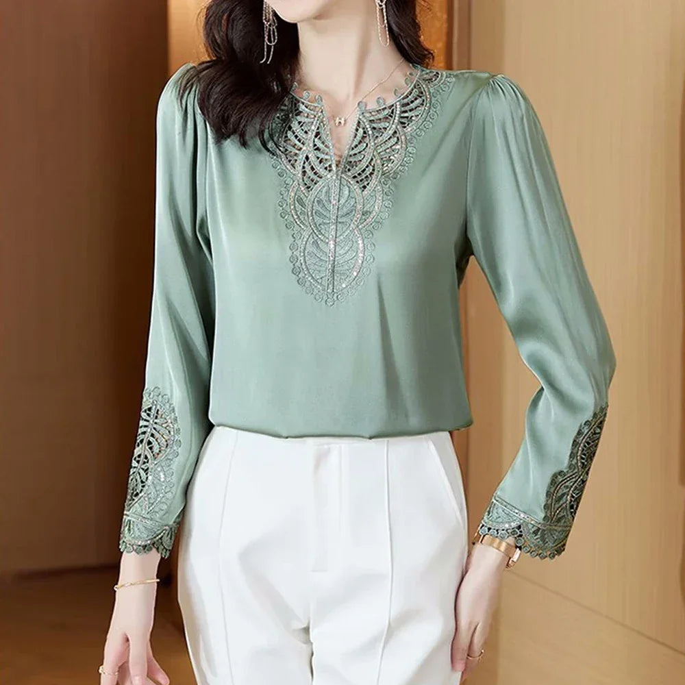 Green Long Sleeve Embroidery Shirt - Palm and Thread
