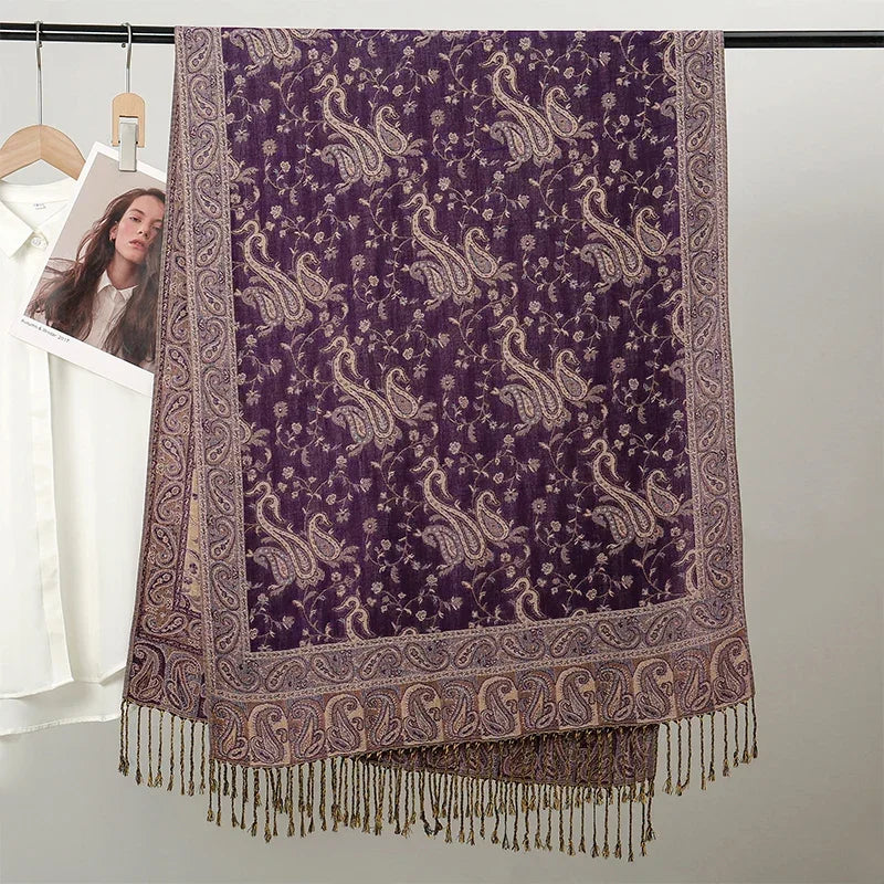 Tassel Design Paisley Jacquard Pashmina - Palm and Thread