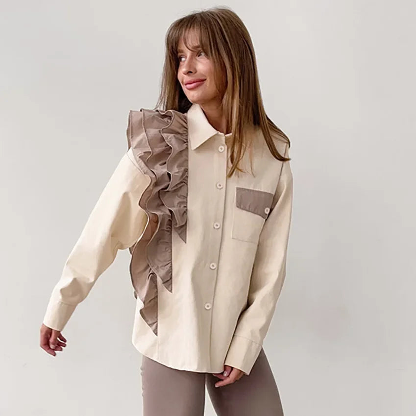 Irregular Ruffled Single-breasted Top - Palm and Thread