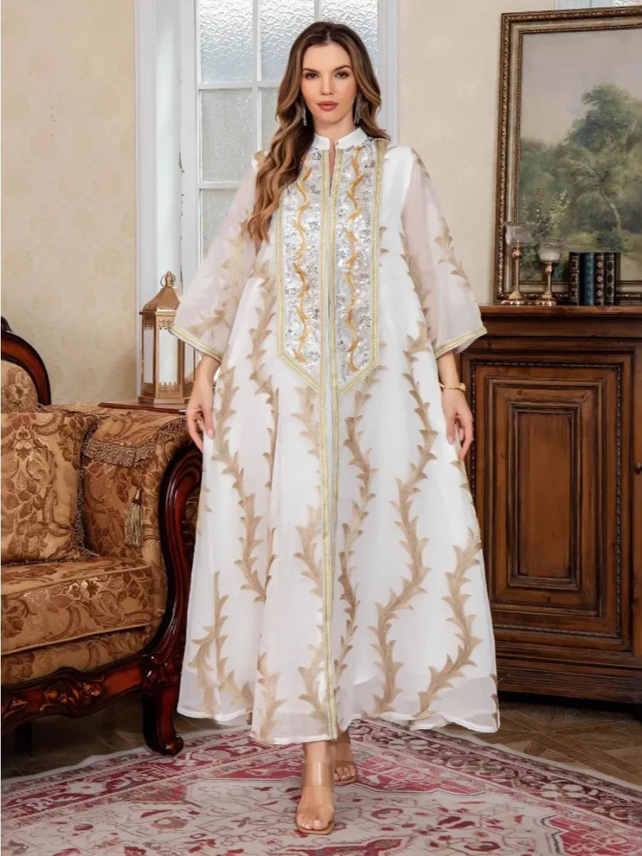 Mesh Embroidery Abaya Dress - Palm and Thread