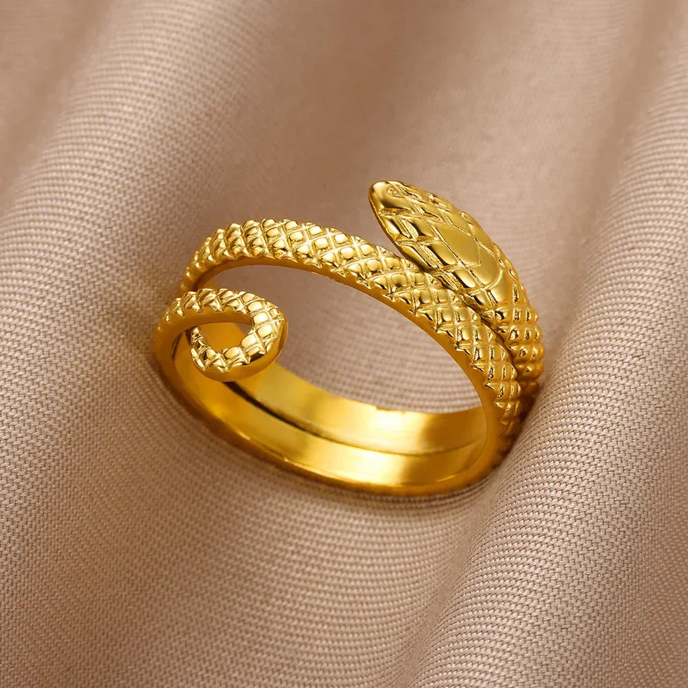 Gold Plated Stainless Steel Snake Ring - Palm and Thread