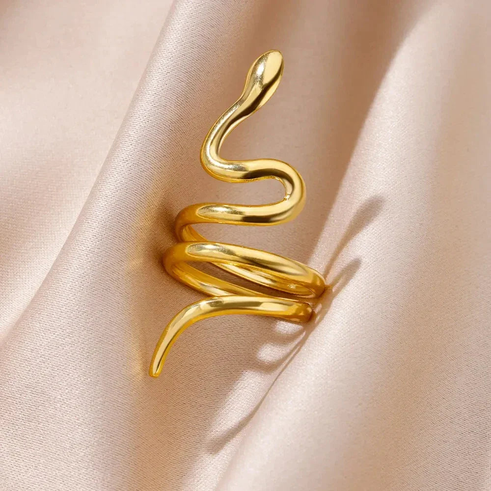 Gold Plated Stainless Steel Snake Ring - Palm and Thread
