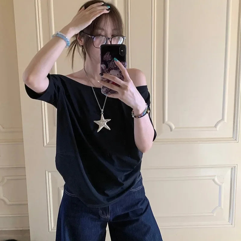 Off Shoulder Solid Short Sleeve Top - Palm and Thread