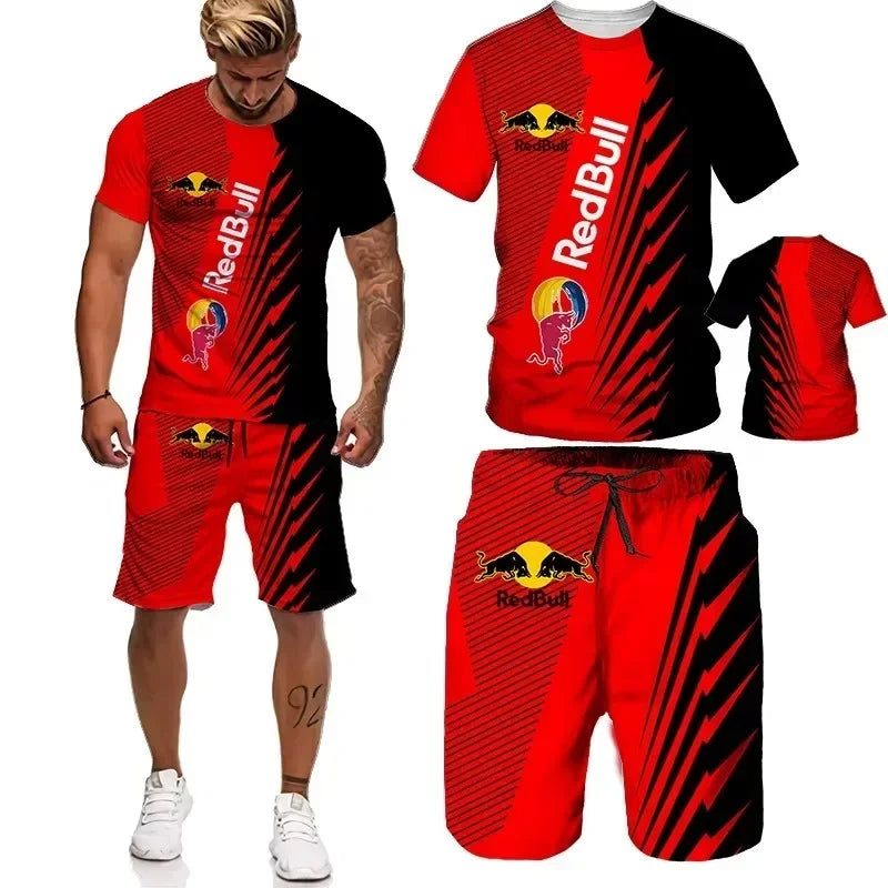 Red Bull Brand 3D Printed T-shirt Shorts Set - Palm and Thread