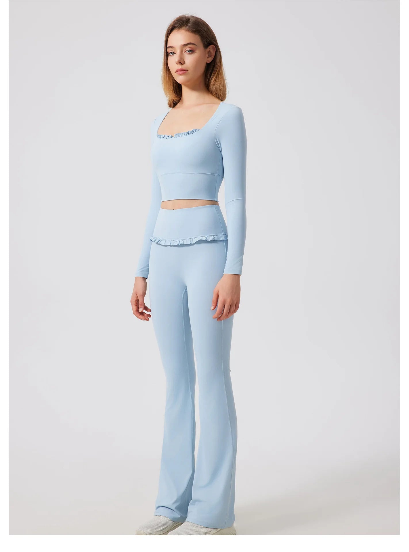 Padded Long Sleeve Crop Top & High Waist Flared Leggings