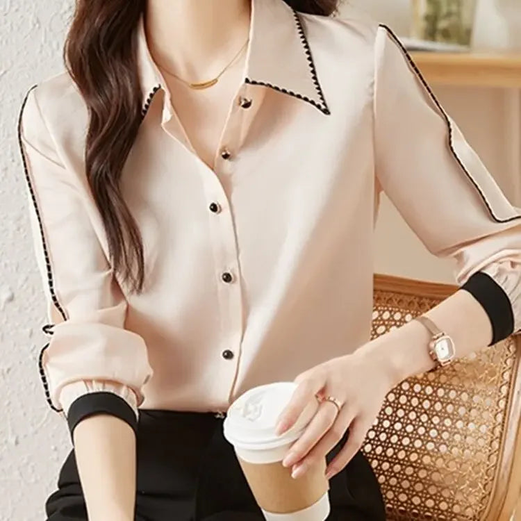 Polo-neck Elegant Patchwork Shirt - Palm and Thread