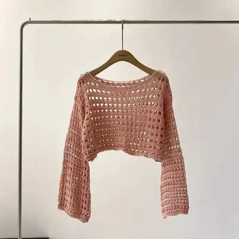 Long Sleeve Crochet Knit Top - Palm and Thread