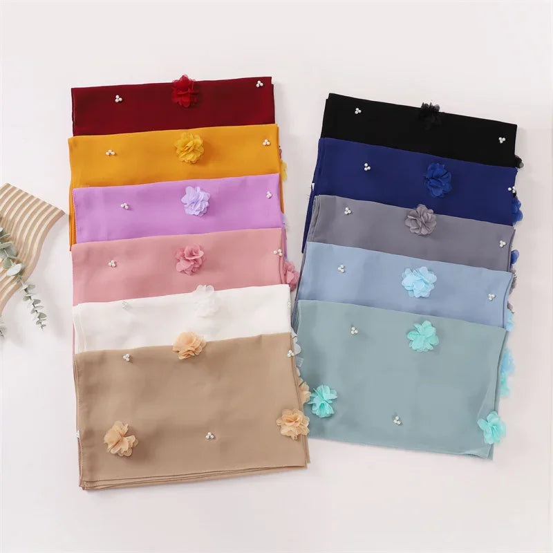 Plain Stitch Rose Floral Bubble Chiffon Hijab - Palm and Thread