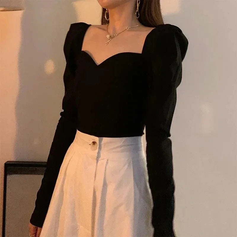 Puff Sleeve Square Collar Blouse - Palm and Thread