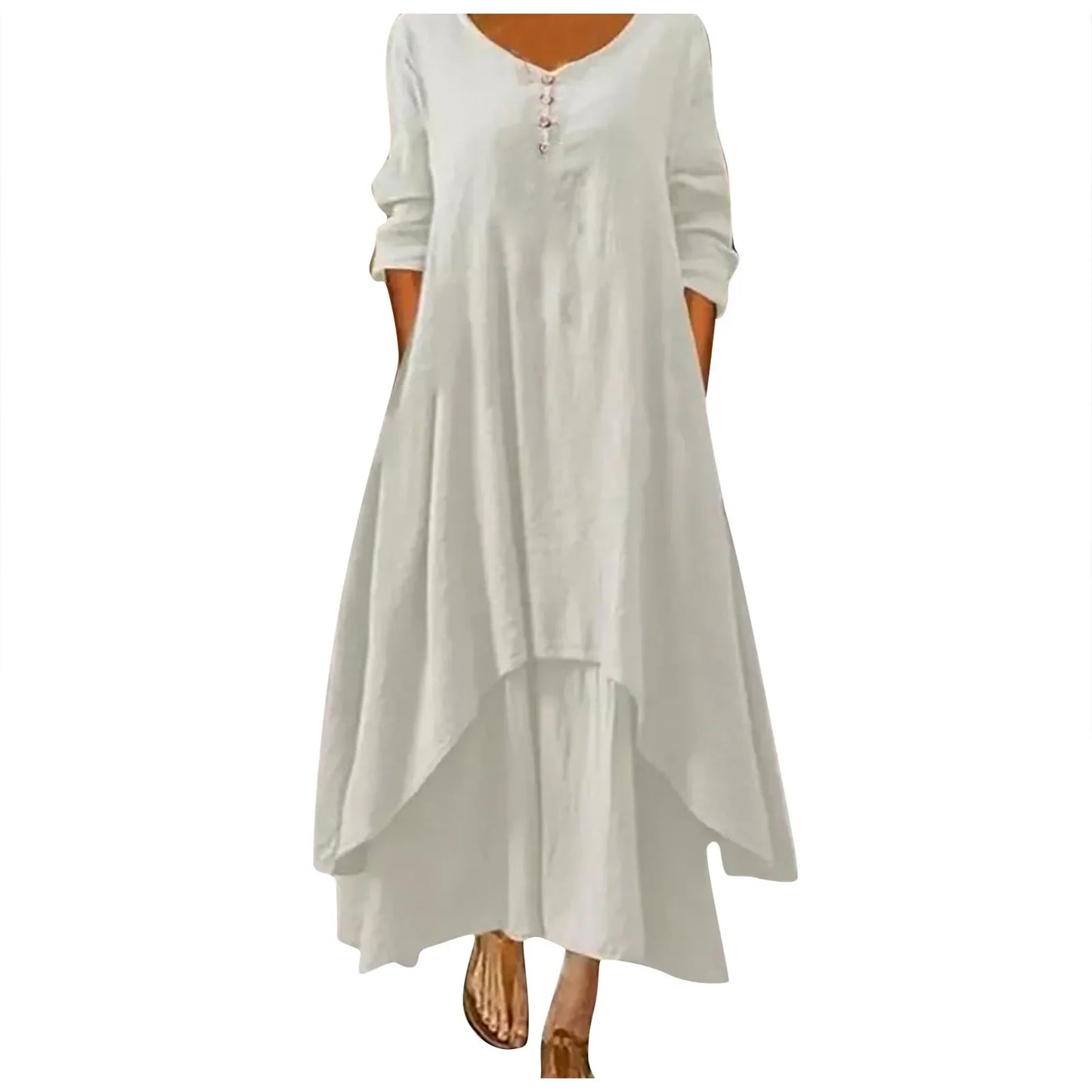 Elegant Linen Ginger Bohemia Layering Vintage Dress - Palm and Thread