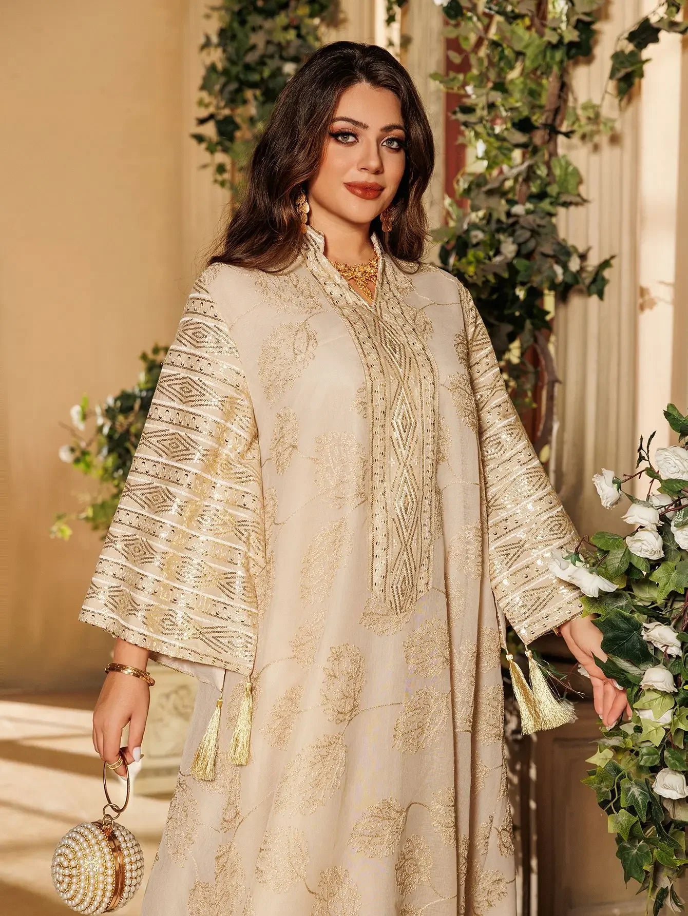 Embroidered Abaya with Gold Detailing Ideal for Formal Occasions - Palm and Thread