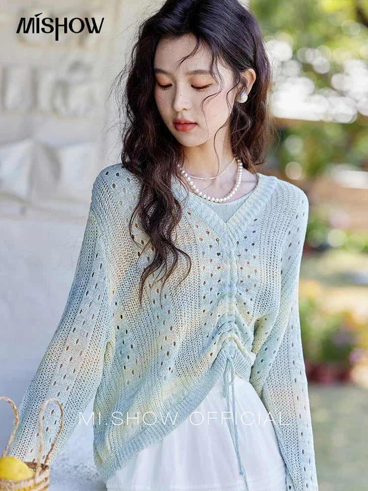 Knitted Sweater Long Sleeve Drawstring Top - Palm and Thread