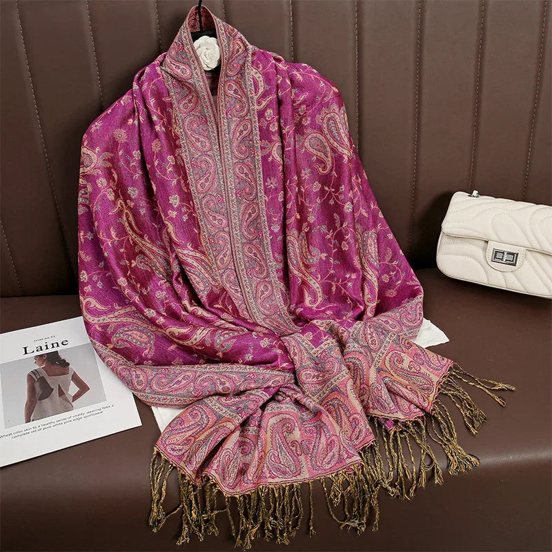 Tassel Design Paisley Jacquard Pashmina - Palm and Thread