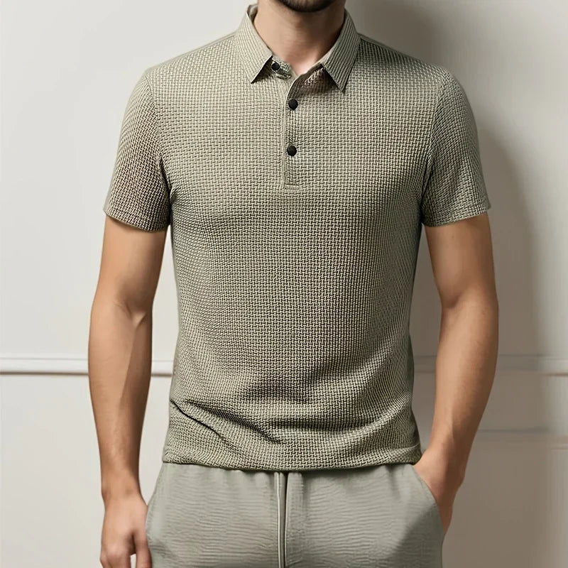 New Casual Short Sleeved Bone Flower Solid Color POLO Shirt - Palm and Thread