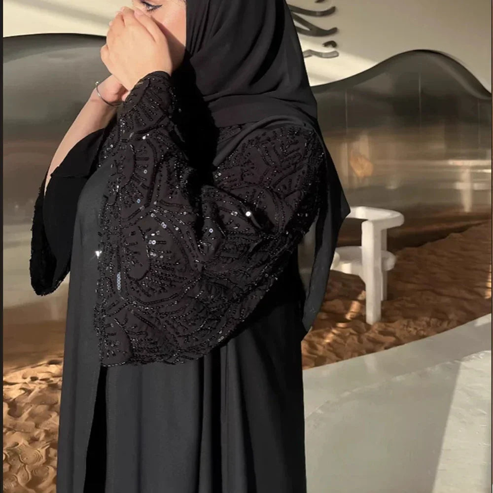 Black Open Include Hijab Turban Abaya - Palm and Thread