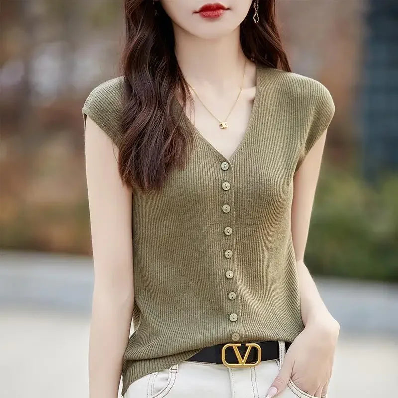 Knitted Suspenders Sleeveless V-Neck Cardigan - Palm and Thread