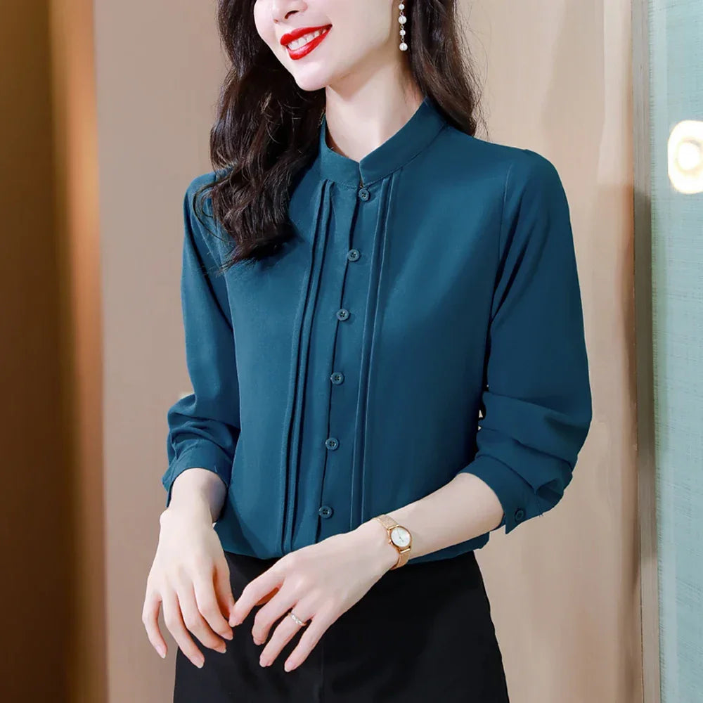 High Quality Elegant Solid Silk Shirt - Palm and Thread