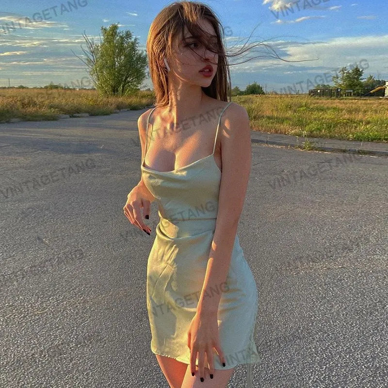 Sexy Green Spaghetti Strap Mini Dress