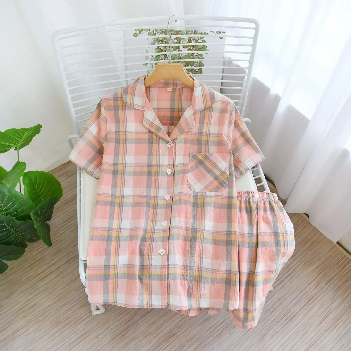 Cotton short-sleeved shorts pajamas set - Palm and Thread
