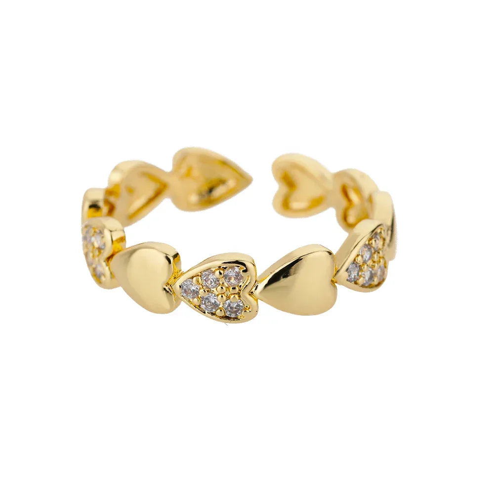 Zircon Heart Stainless Steel Gold Color Geometric Open Finger Ring - Palm and Thread